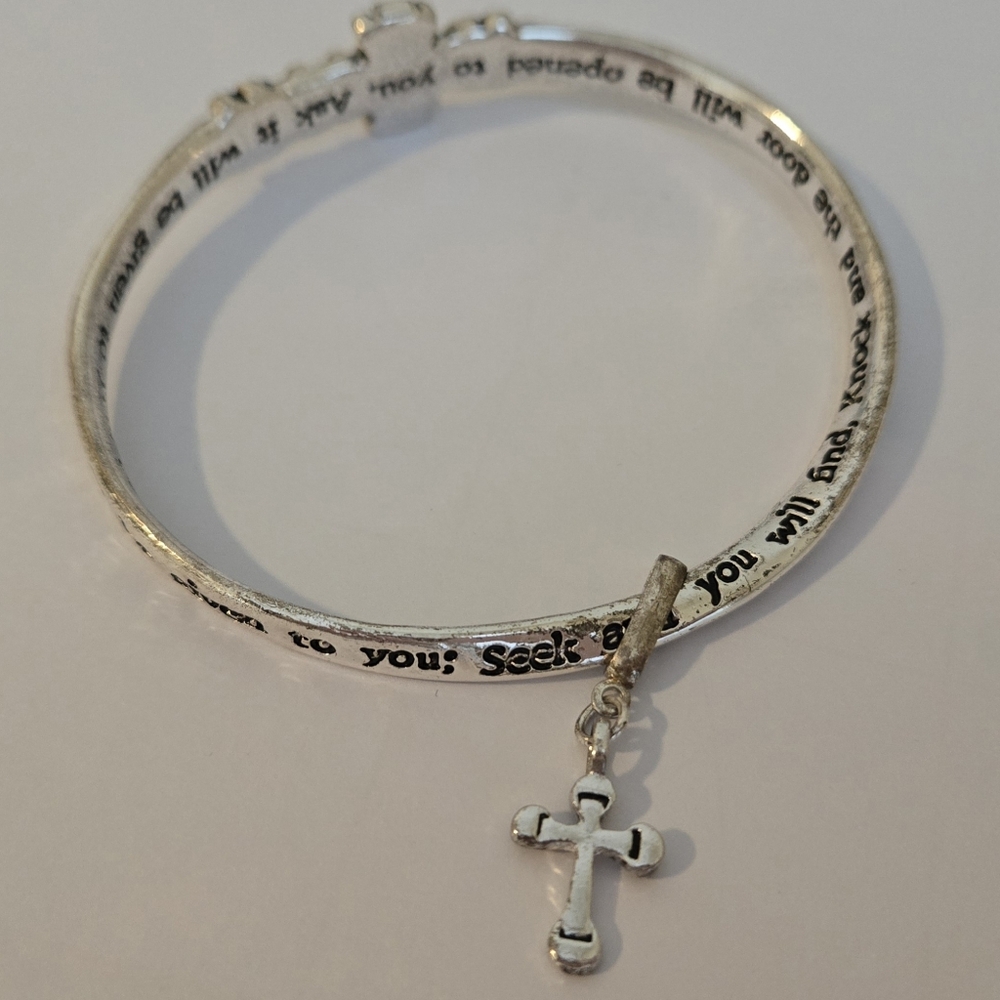 MOBIUS ASK SEEK KNOCK BANGLE BRACELET SILVER-PLATED, Gift Boxed #7 - Picture 3 of 16